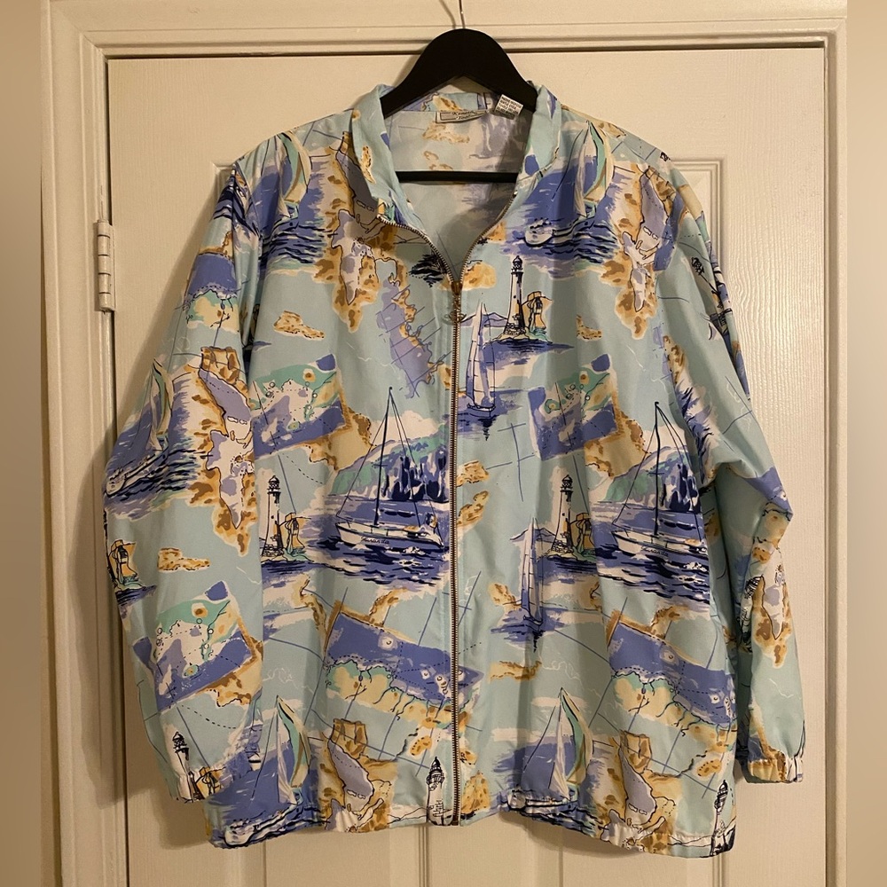 Keneth Too Women's Nautical Wind Breaker Jacket. Pockets. 3X.